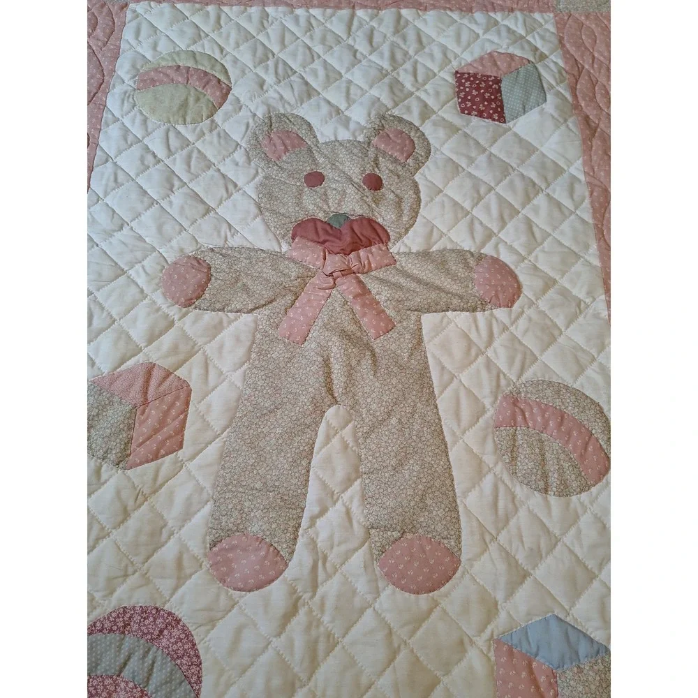 Vintage‎ baby quilt teddy Handmade Quilted